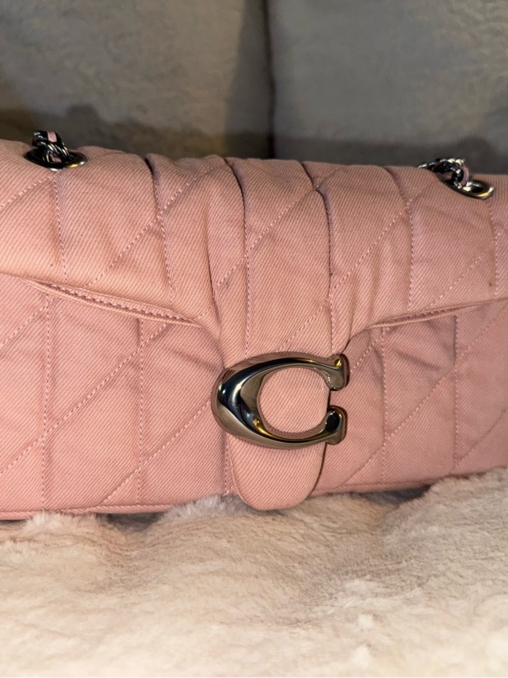 Coach Pink Denim Quilted Tabby 26 Shoulder Bag